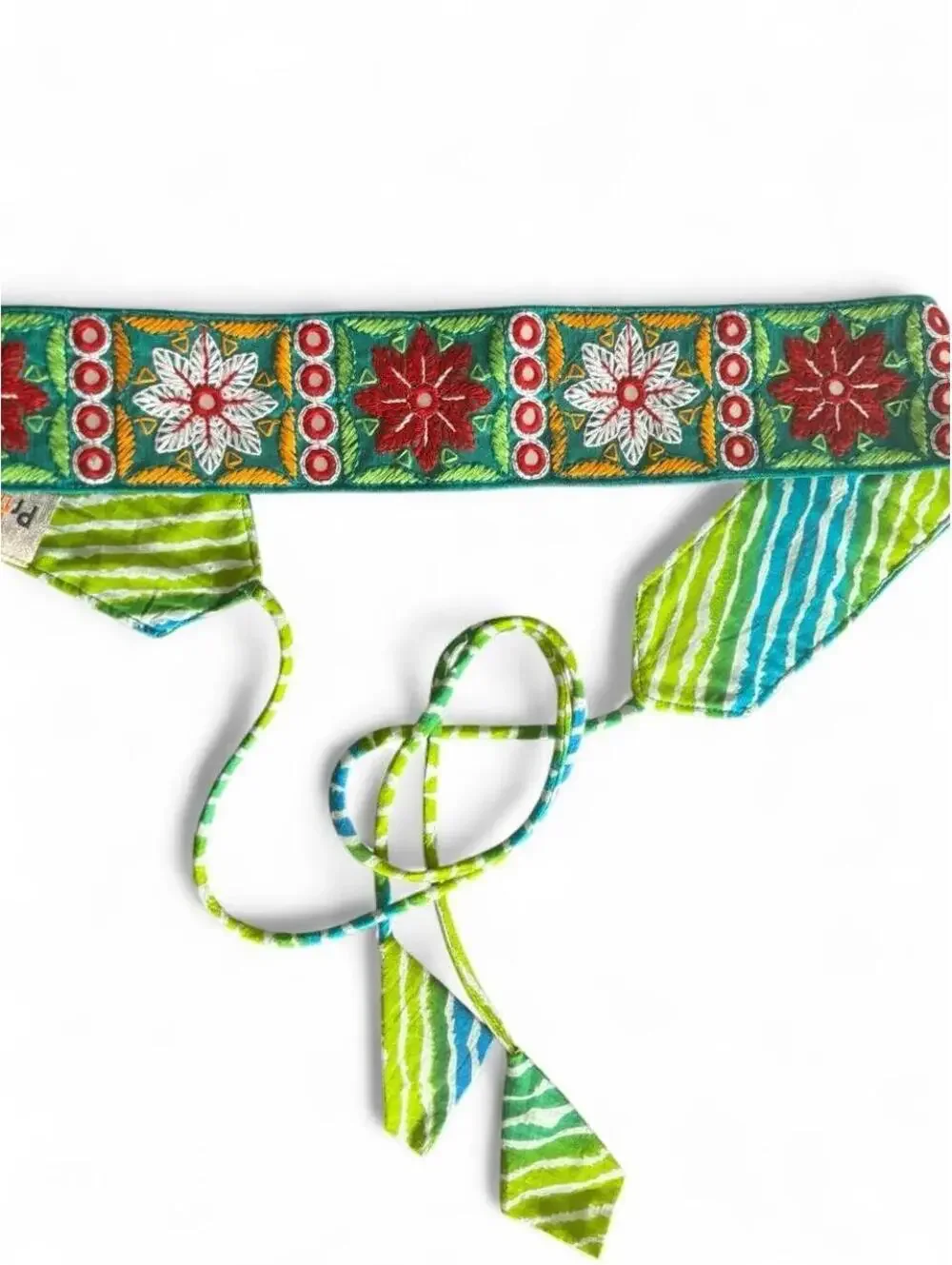 Vintage Y2K Primp Embroidered Mirror Tie Waist Belt Boho Sash